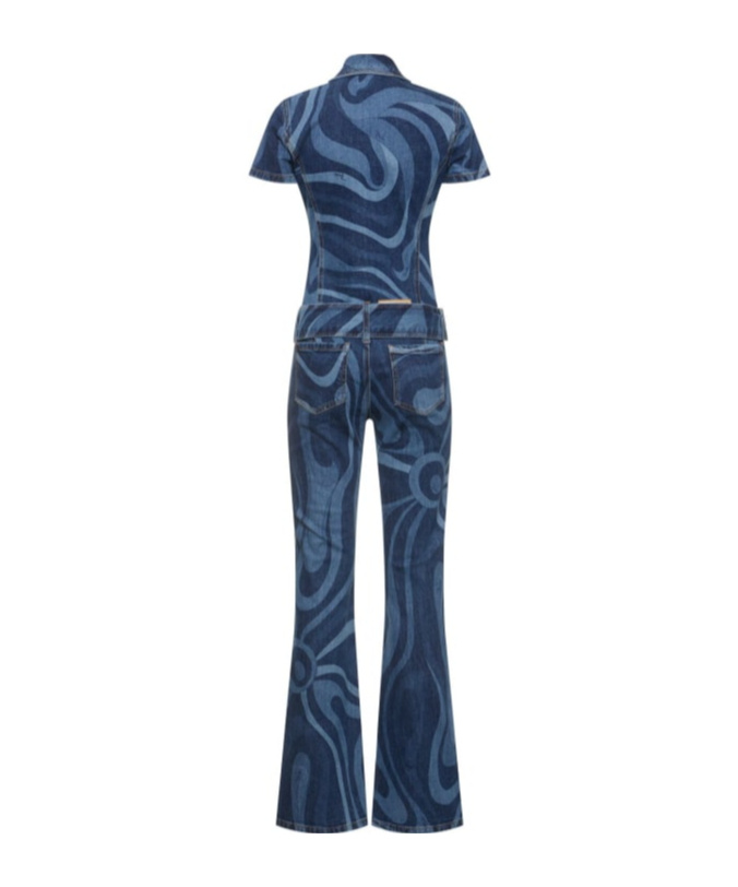 Pucci Printed Denim Long-sleeve Jumpsuit