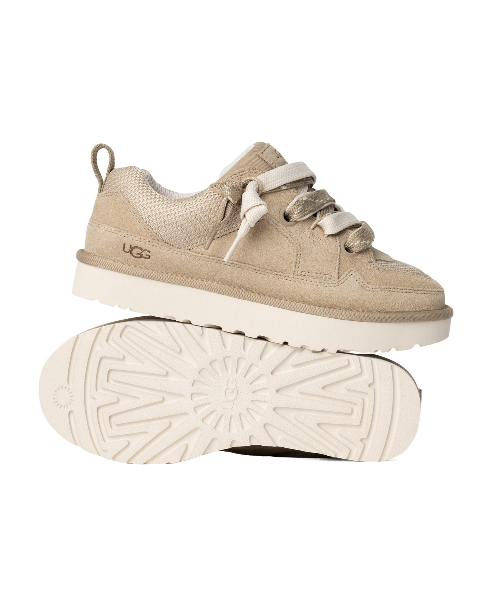 Ugg Lo Lowmel Beige Sneakers With Mesh Inserts And Logo On The Side In Suede Man In Multi