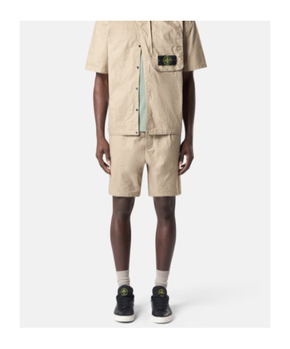 Stone Island Comfort Fit Bermuda Shorts With Panama Weave In Biscuits