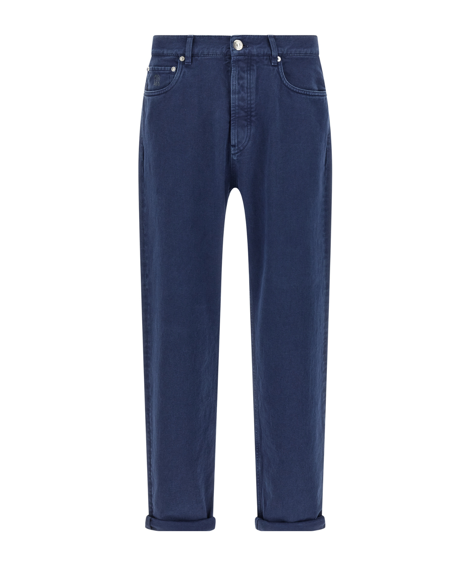 Brunello Cucinelli Garment-dyed Logo-patch Jeans In Blue