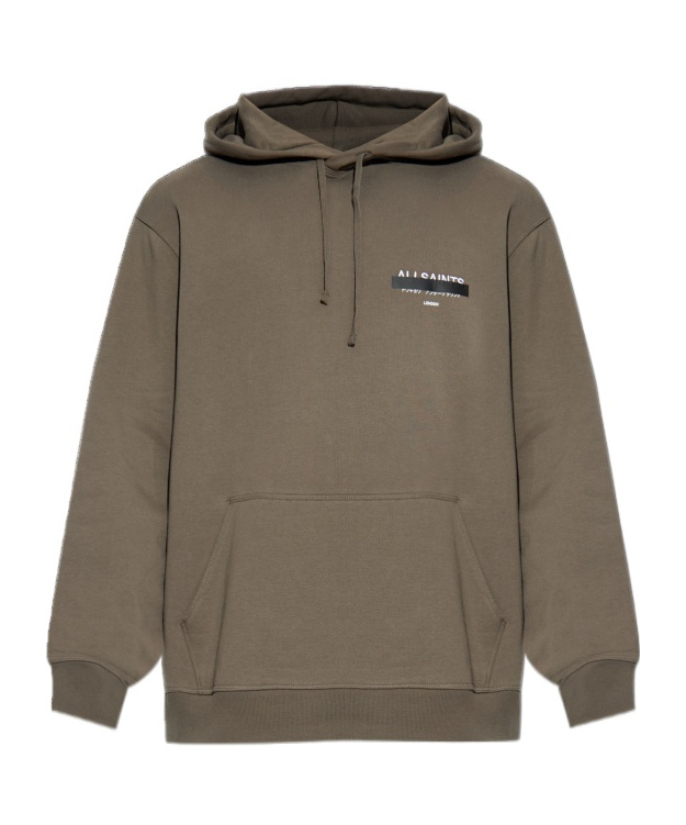 Allsaints Logo Print Hooded Sweater In Green