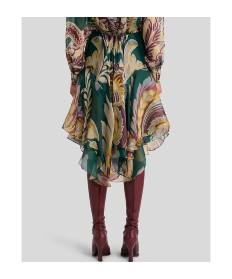 Etro Asymmetric Silk Midi Skirt With Floral Motif In Blue