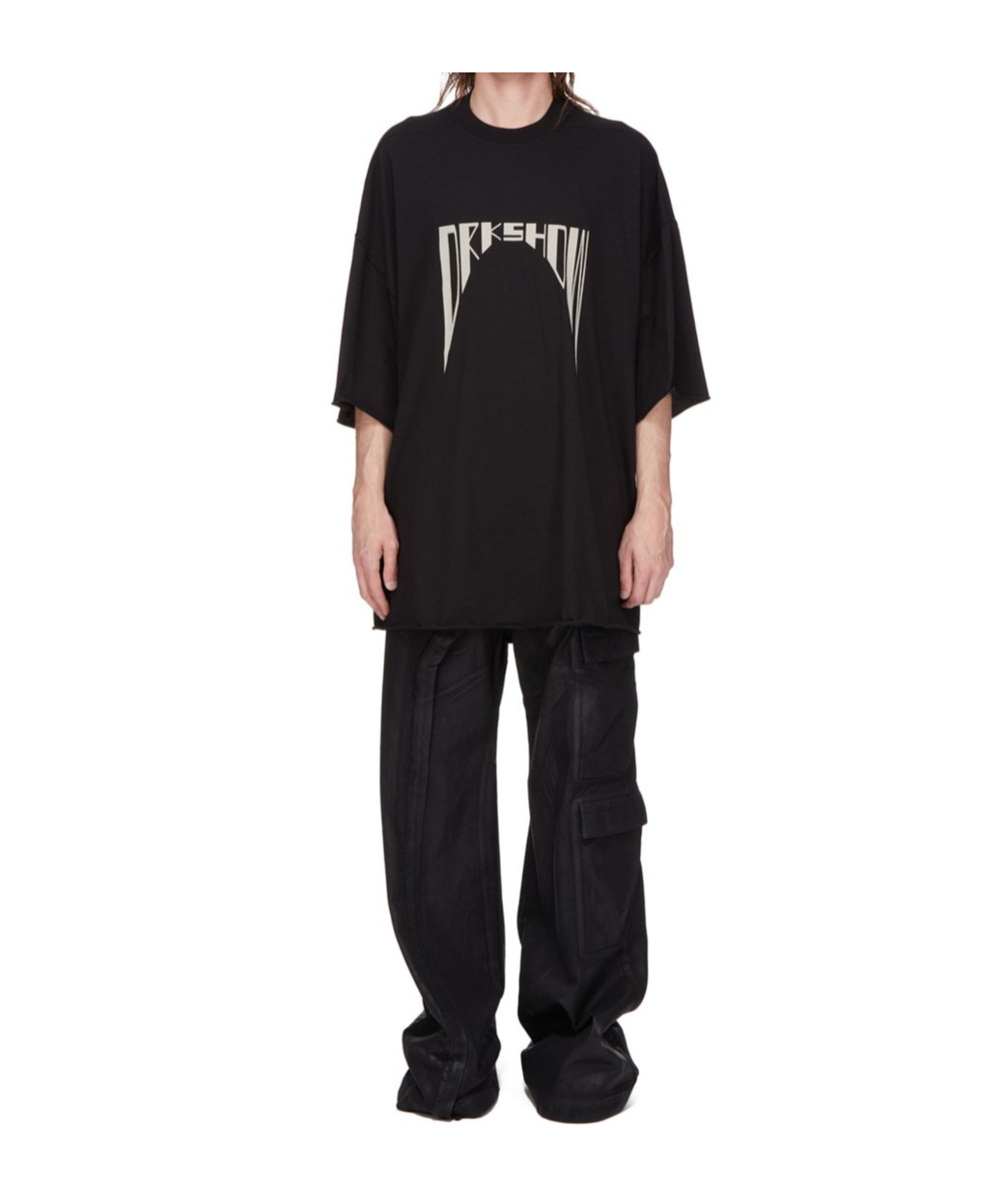 Rick Owens Drkshdw Black Hollywood Imbalanced Double Cargo Jumbo Belas Denim Cargo Pants In Black