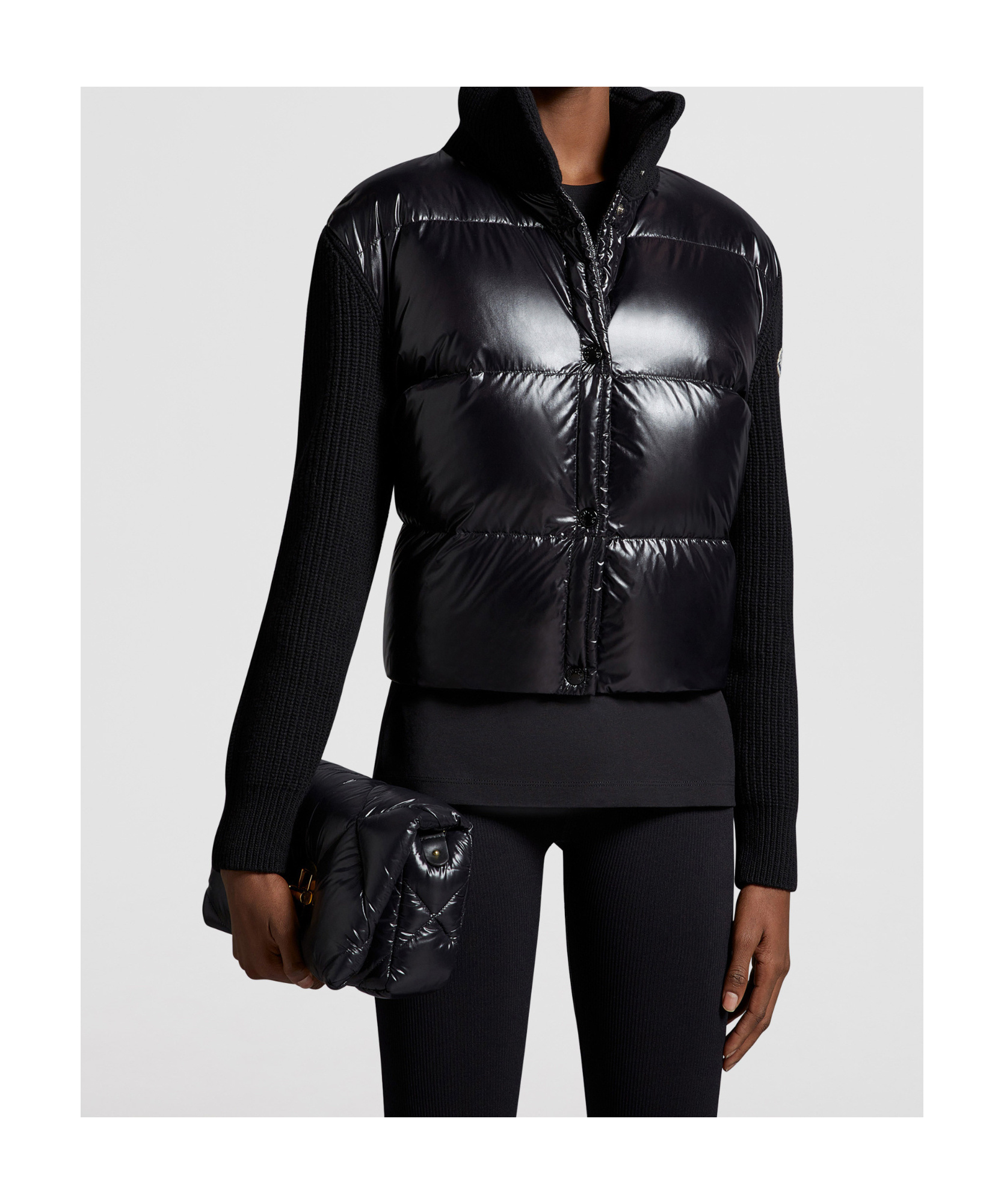Shop Moncler Padded Wool Cardigan In Black
