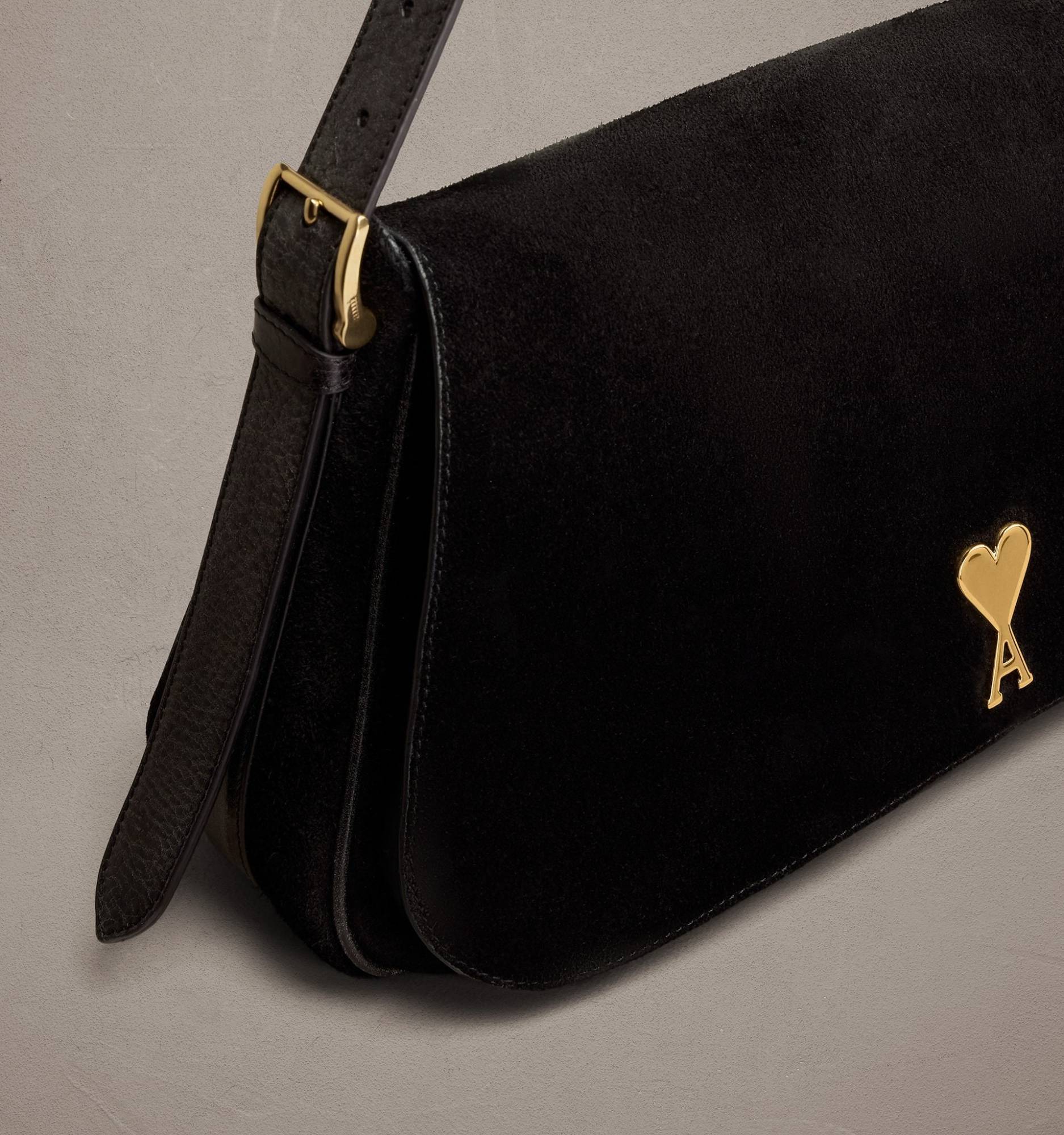 Ami Alexandre Mattiussi Paname Paname Suede Shoulder Bag In Black