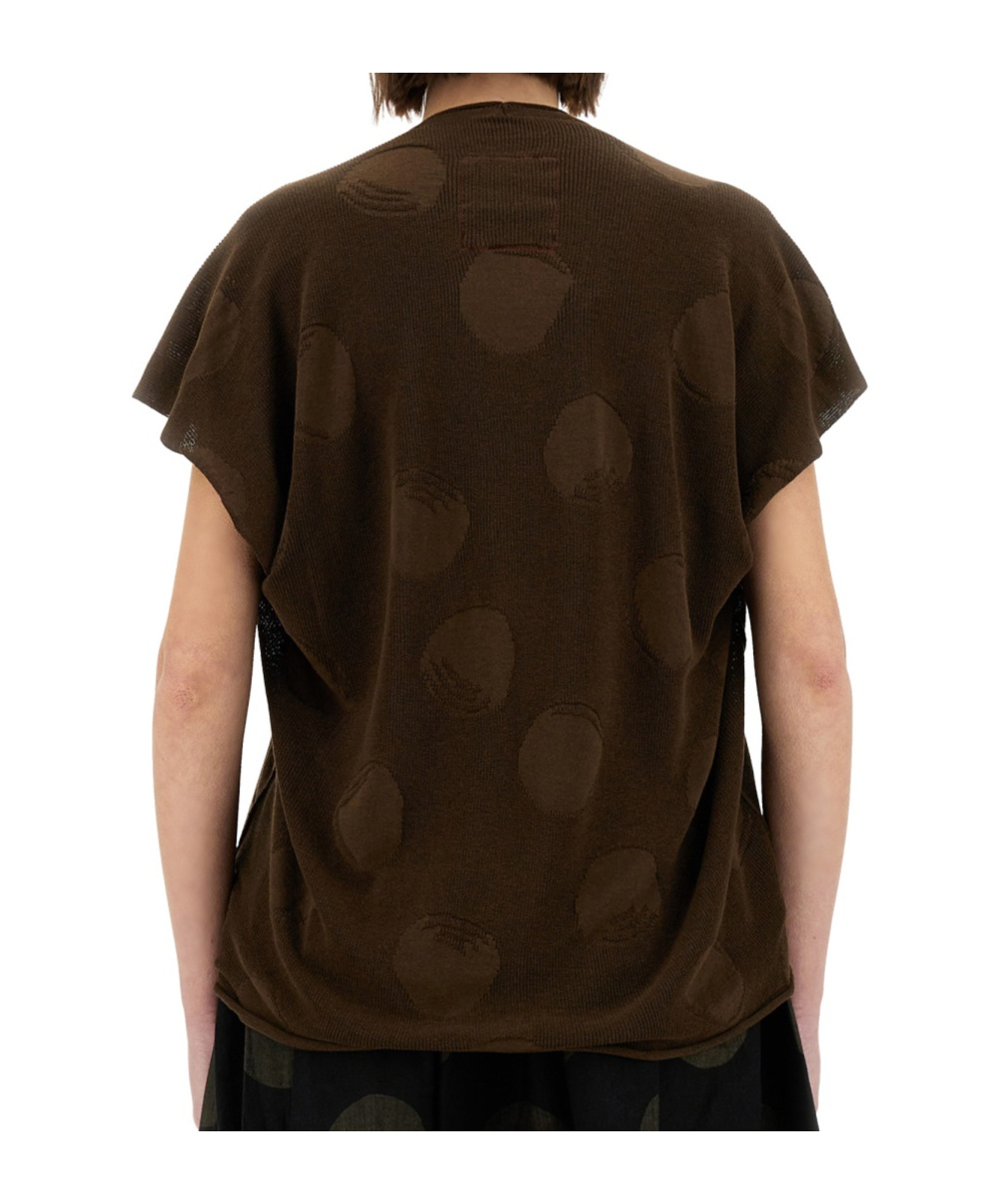 Uma Wang Polka Dot Detailed Crewneck Knitted Top In Brown