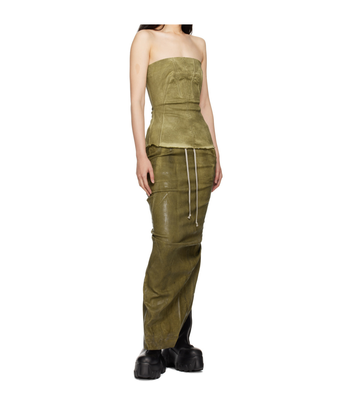 Rick Owens Drkshdw Green Porterville Bustier Denim Top In Green