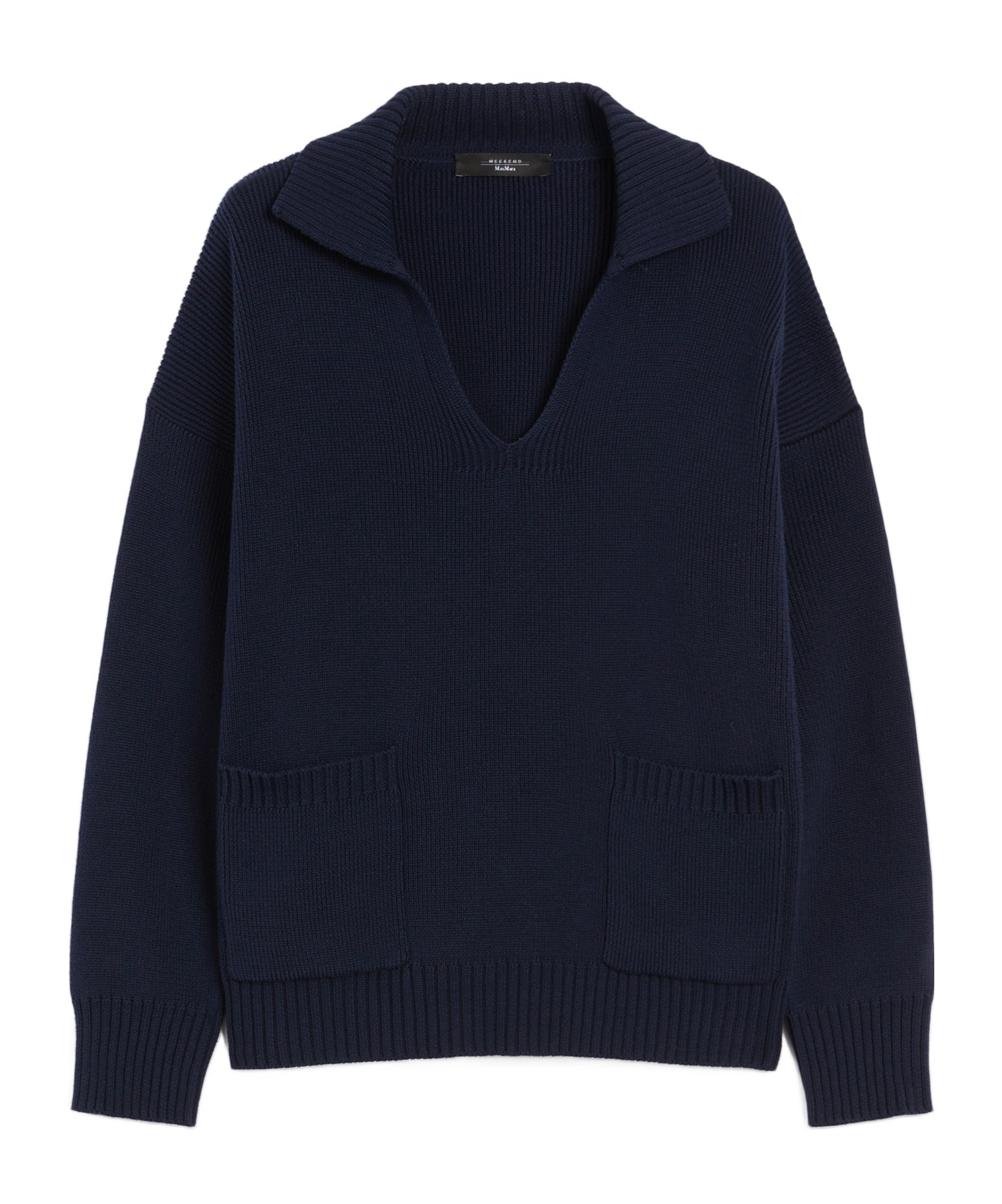 Weekend Max Mara Omens Navy Saloon V-neck Cotton Jumper In Blue