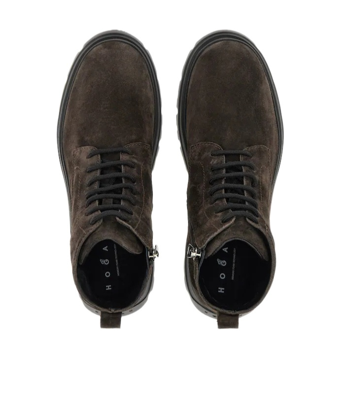 Hogan Chunky Sole Lace-up Suede Ankle Boots In Brown