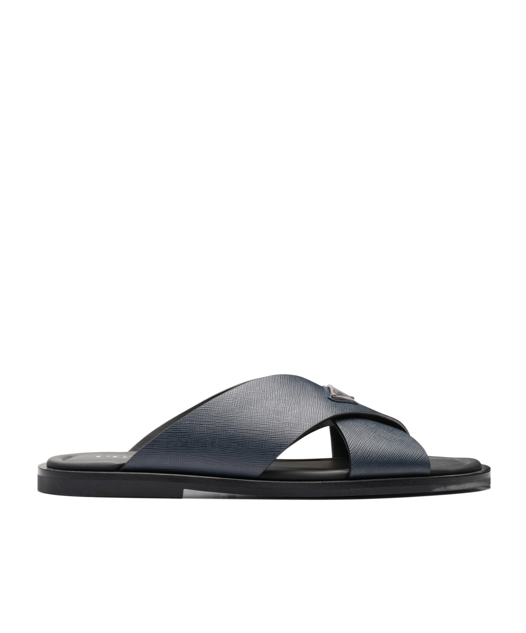 Prada Saffiano Leather Triangle-logo Sandals In Sea-blue