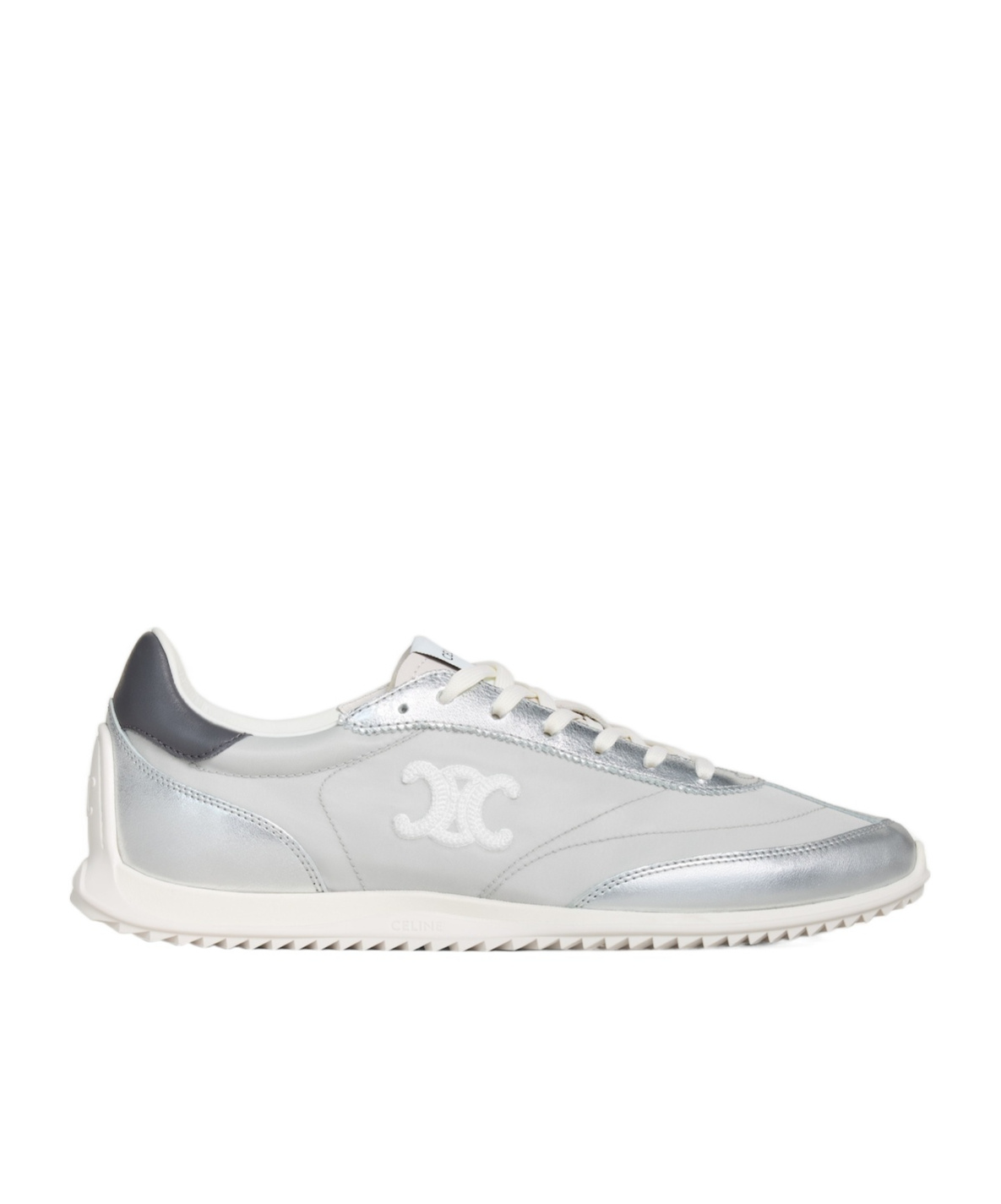 Celine Racer - Low Top Sneaker With Triomphe In Nylon, Laminated Calfskin And Calfskin In Silver