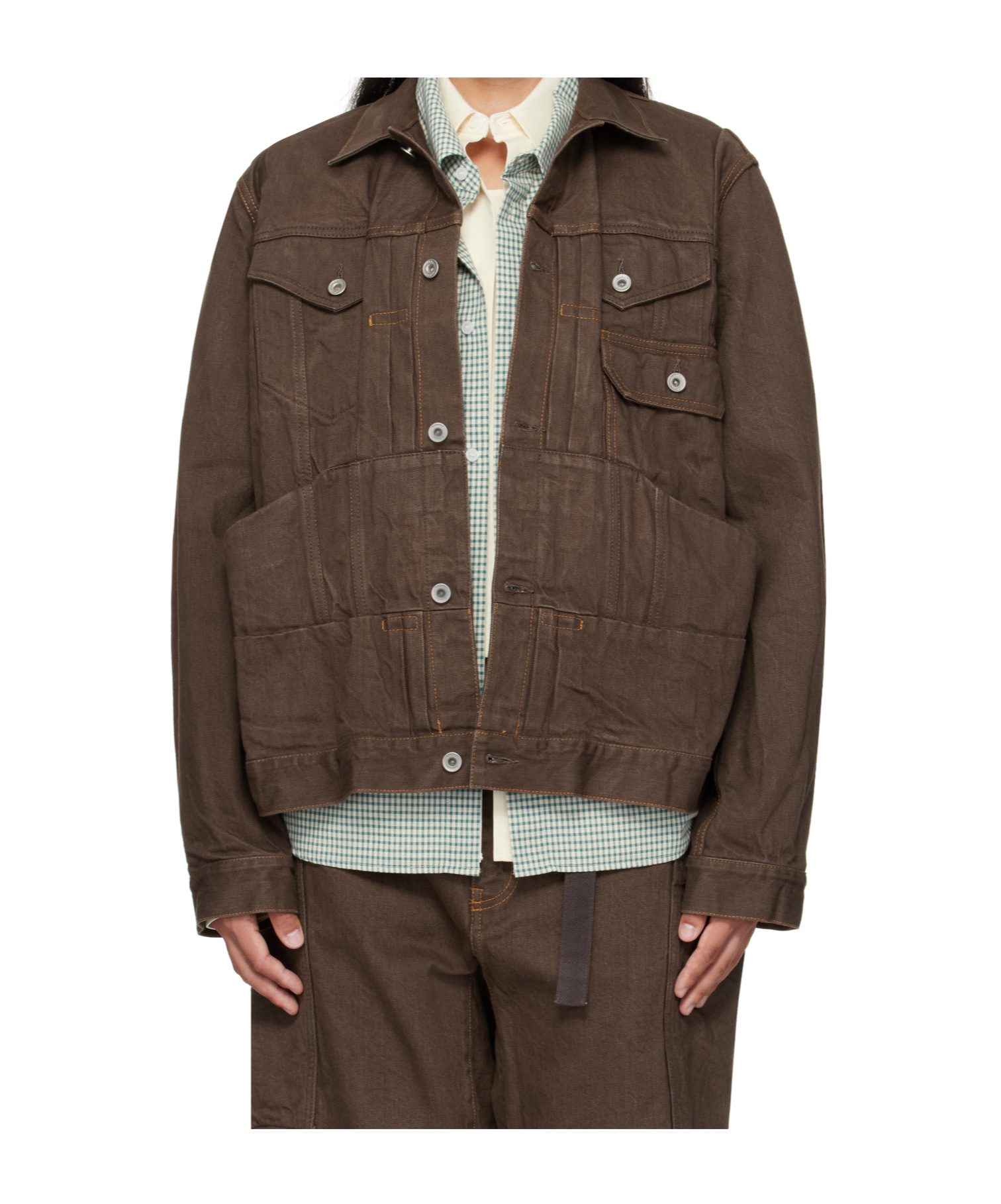 Sacai Long-sleeved Denim Jacket In Brown