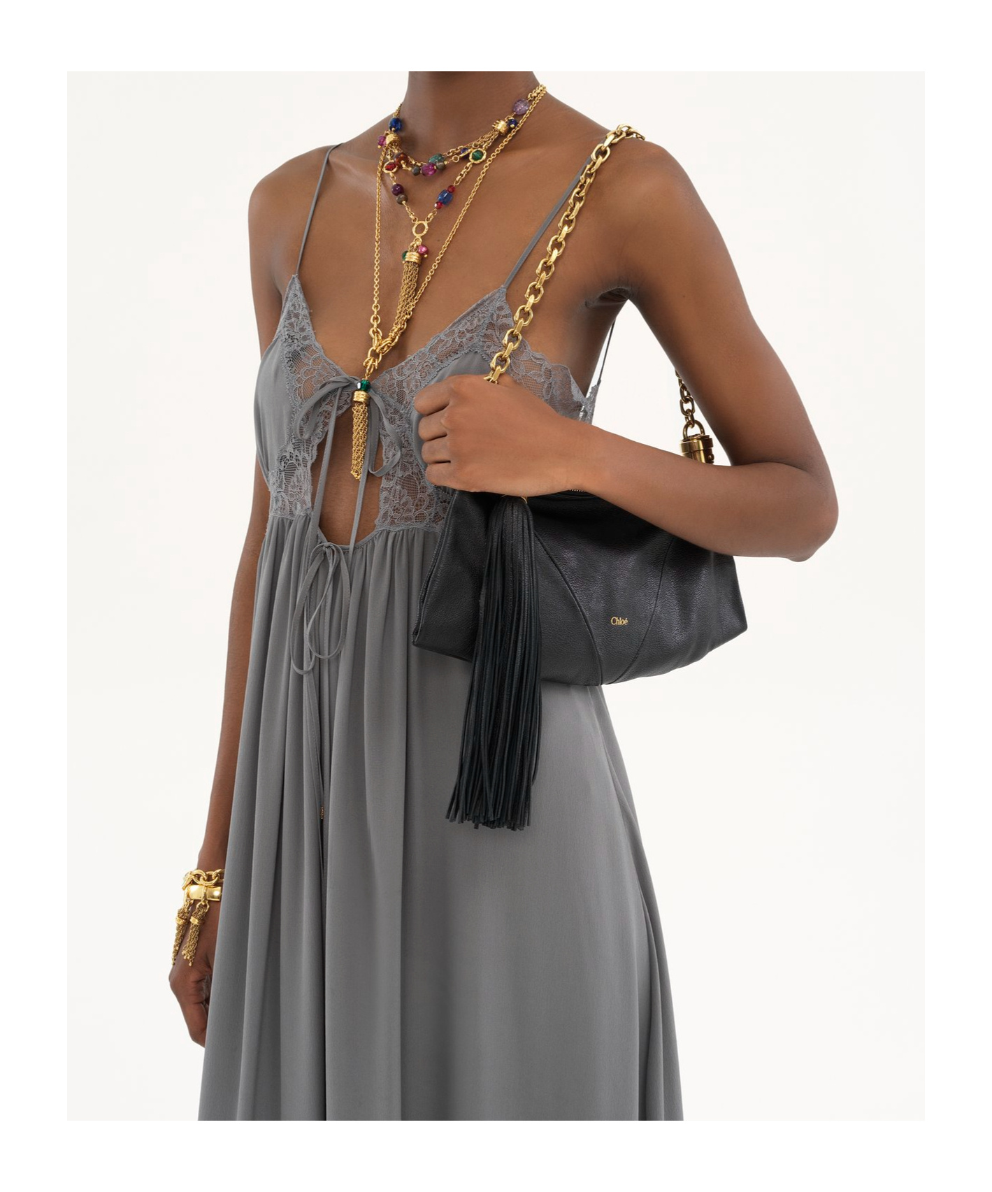 Chloé Small Foulard Tassel Shoulder Bag In Buffalo Leather In Green