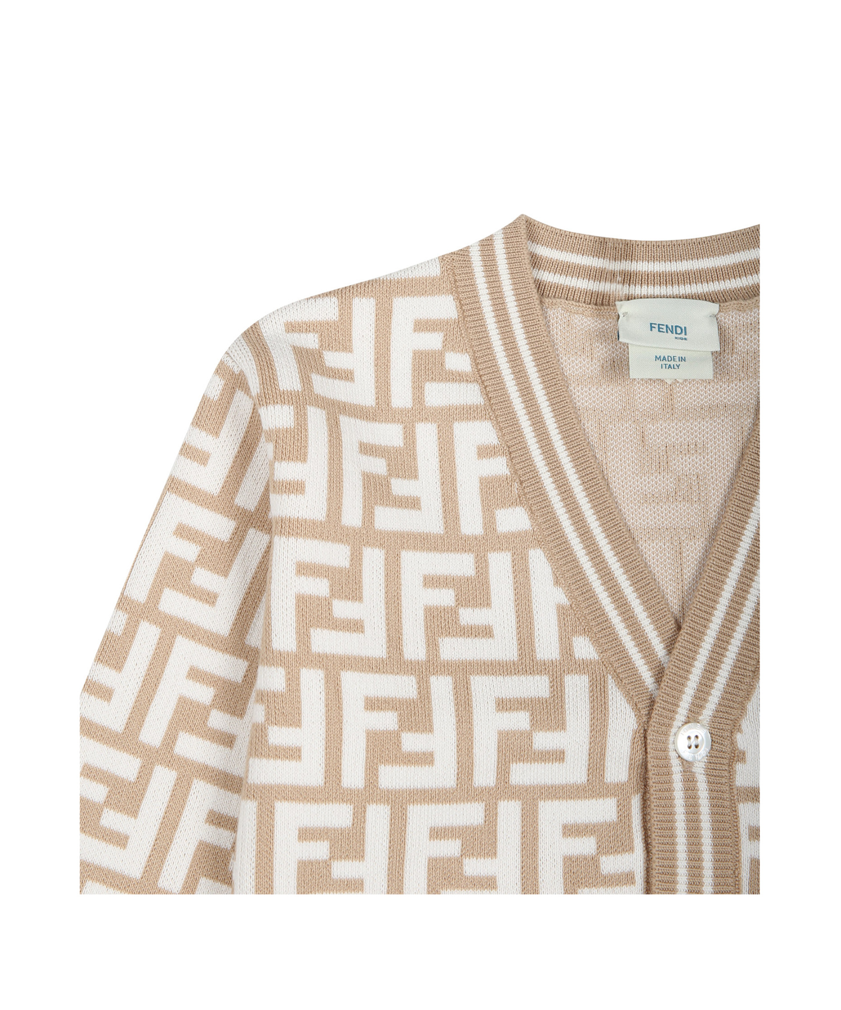 Fendi Logo-intarsia Cardigan In Nude