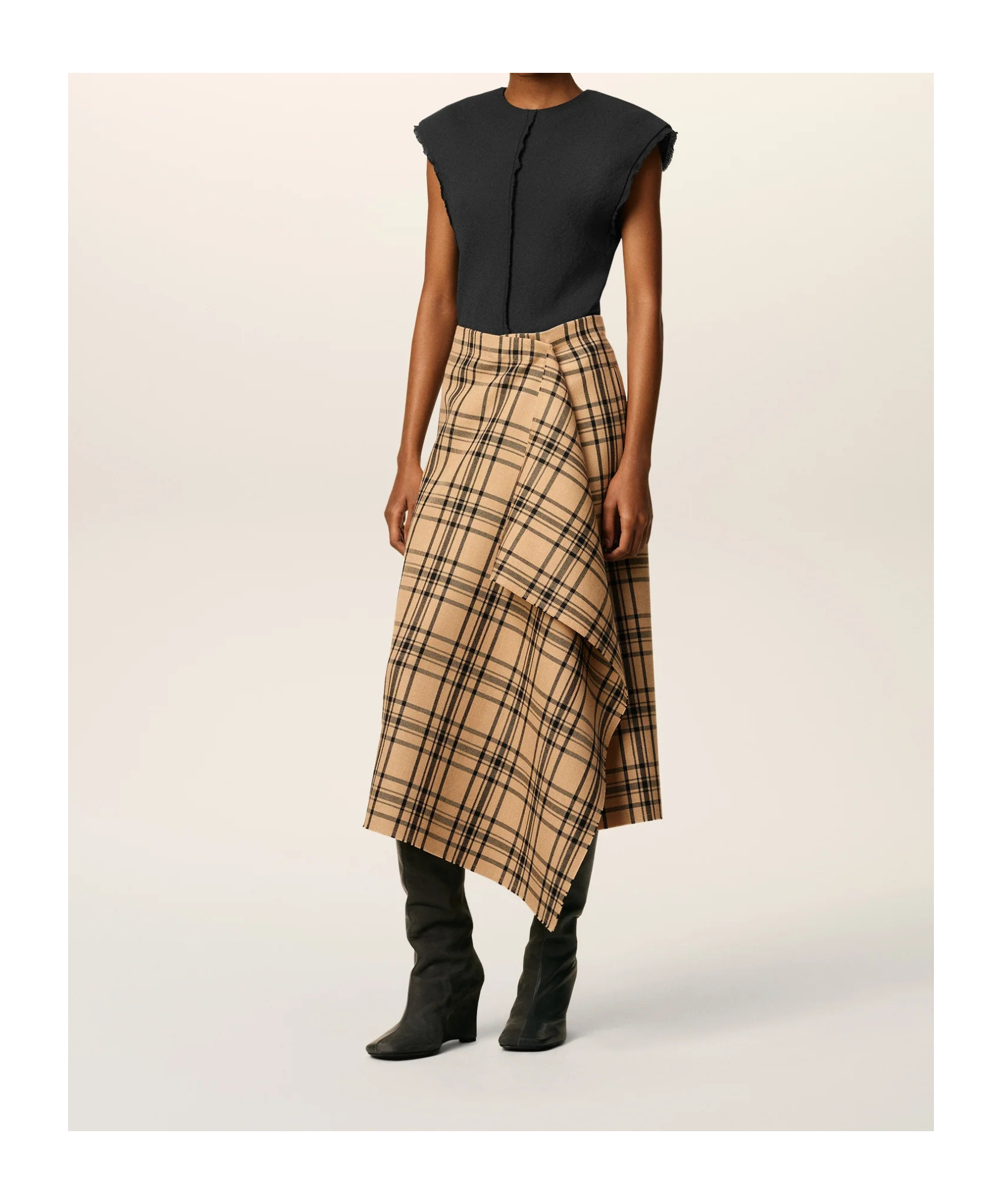 Ami Alexandre Mattiussi Checked Wrap Midi Skirt In Brown