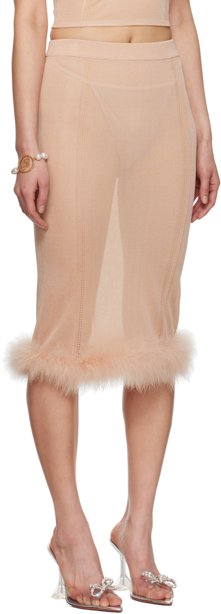 Blumarine Pink Knit Midi Skirt In Nude