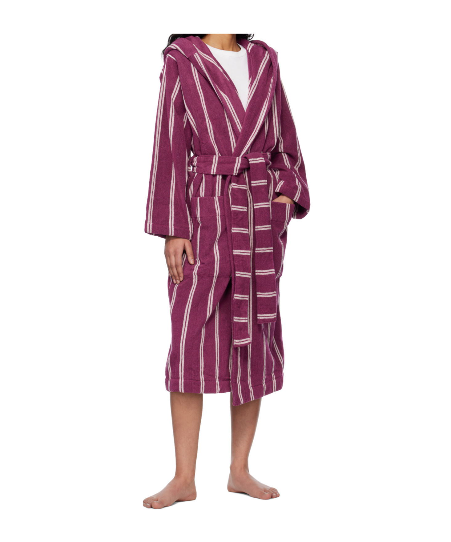 Tekla Burgundy Terry Hooded Bathrobe In Purple