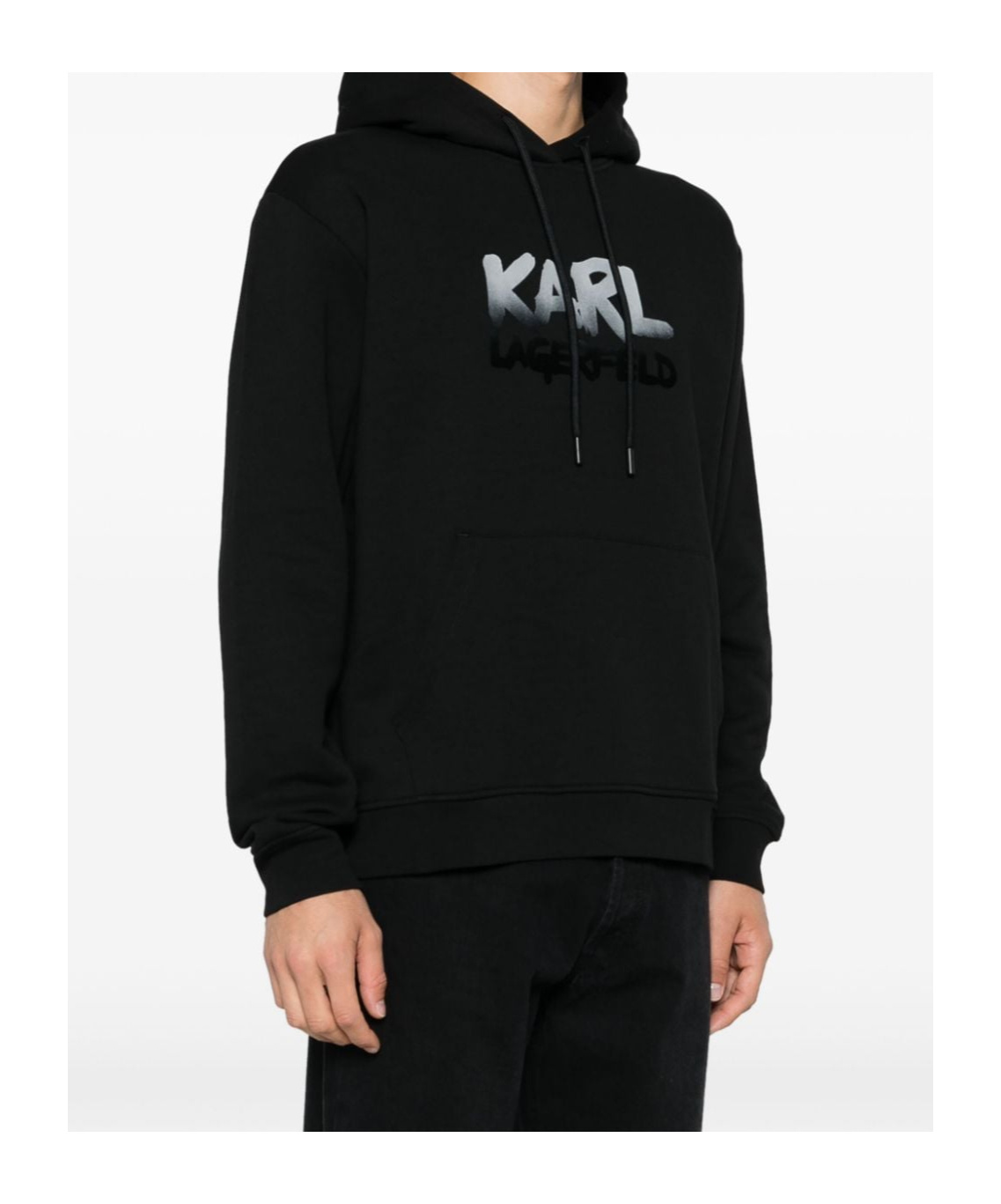 Karl Lagerfeld Logo Hoodie Drawstring Hood In Black