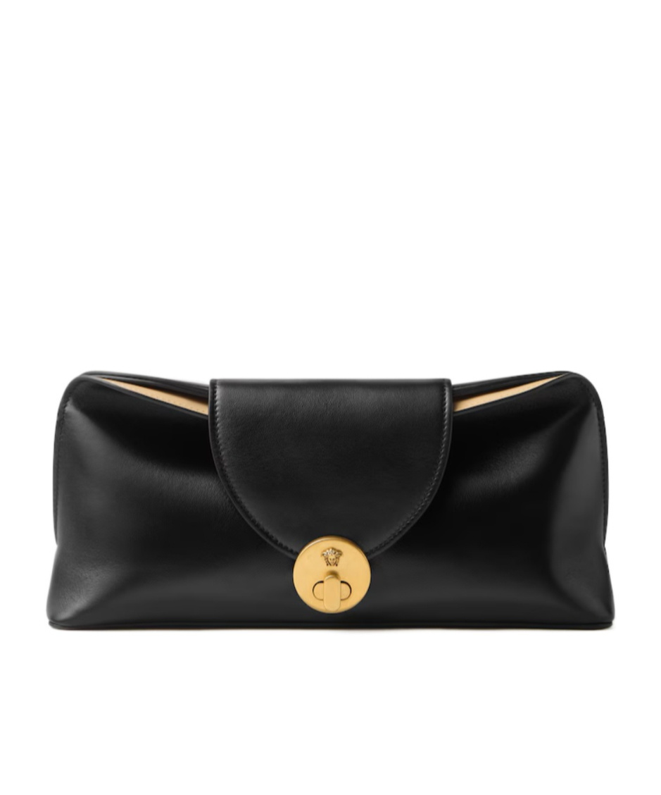 Versace Medusa Head Leather Clutch Bag In Black