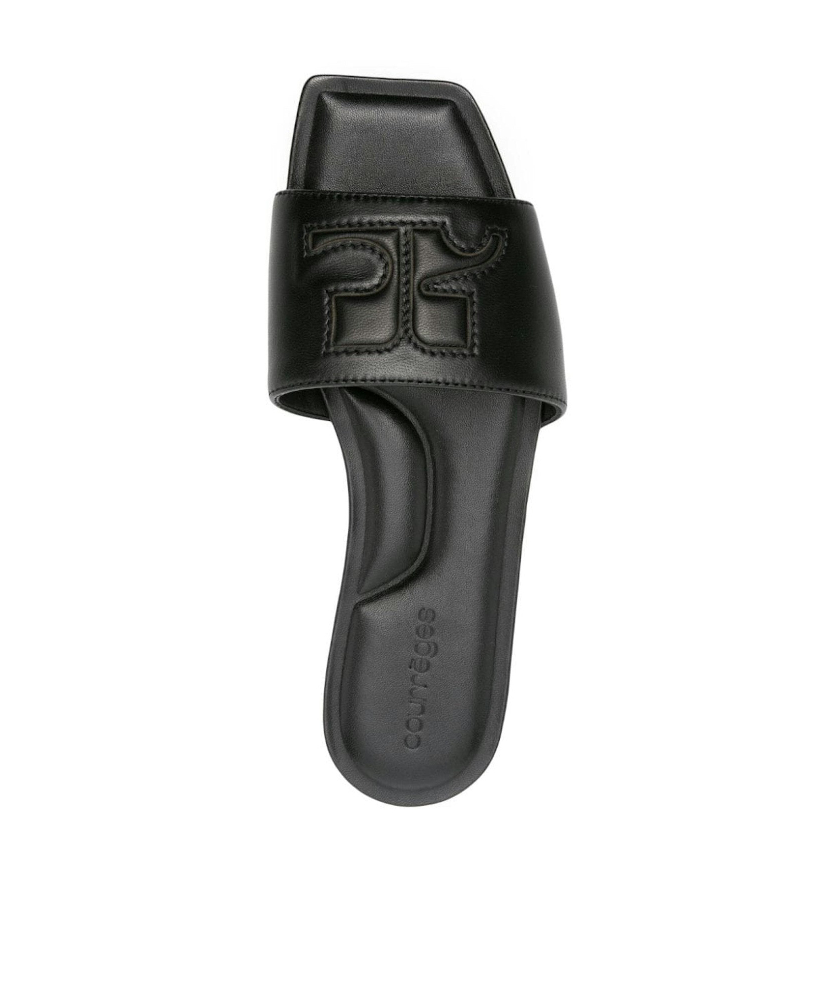 Shop Courrèges Logo-patch Leather Slides In Black