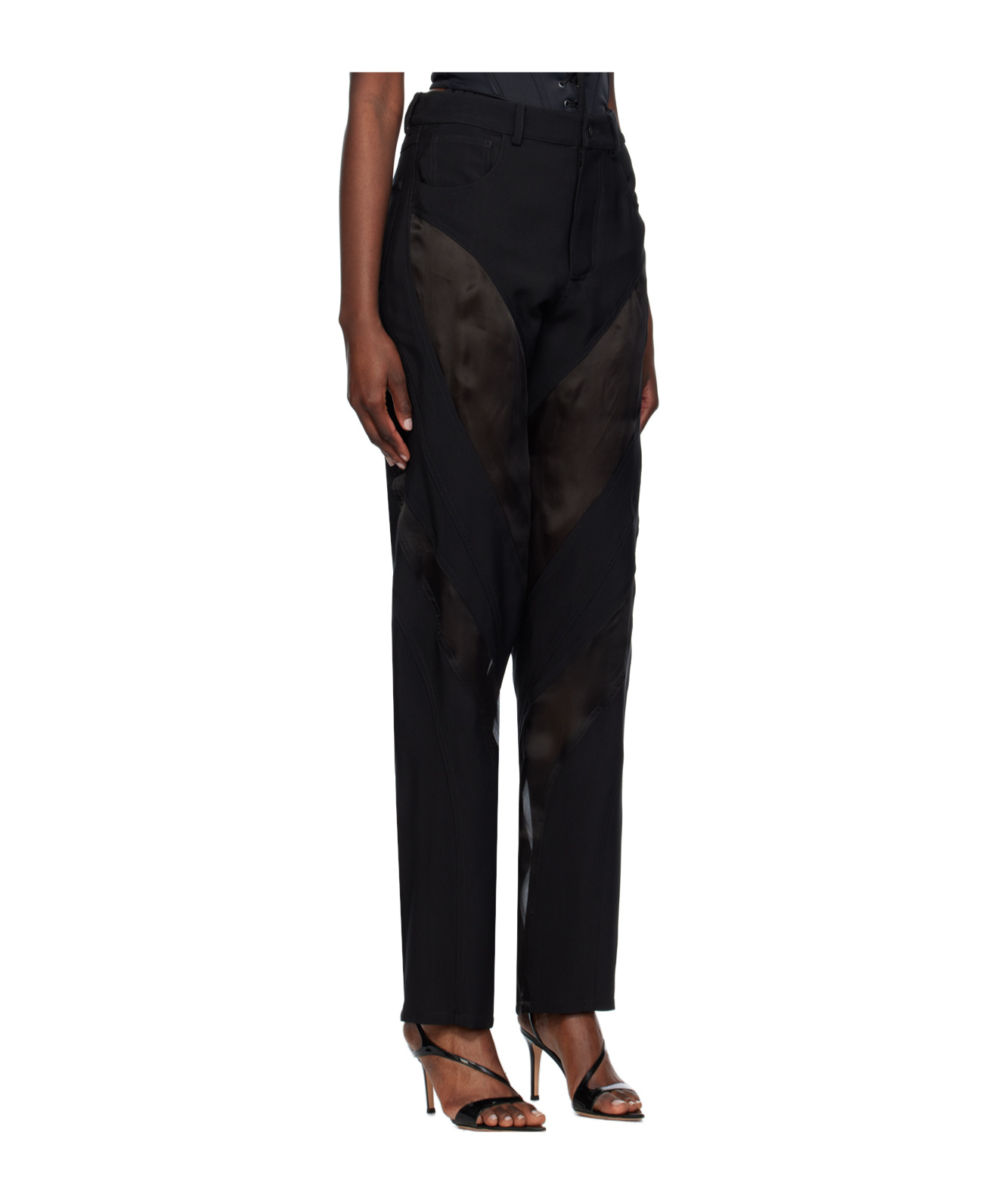 Mugler Silk-panelled Trousers In Black