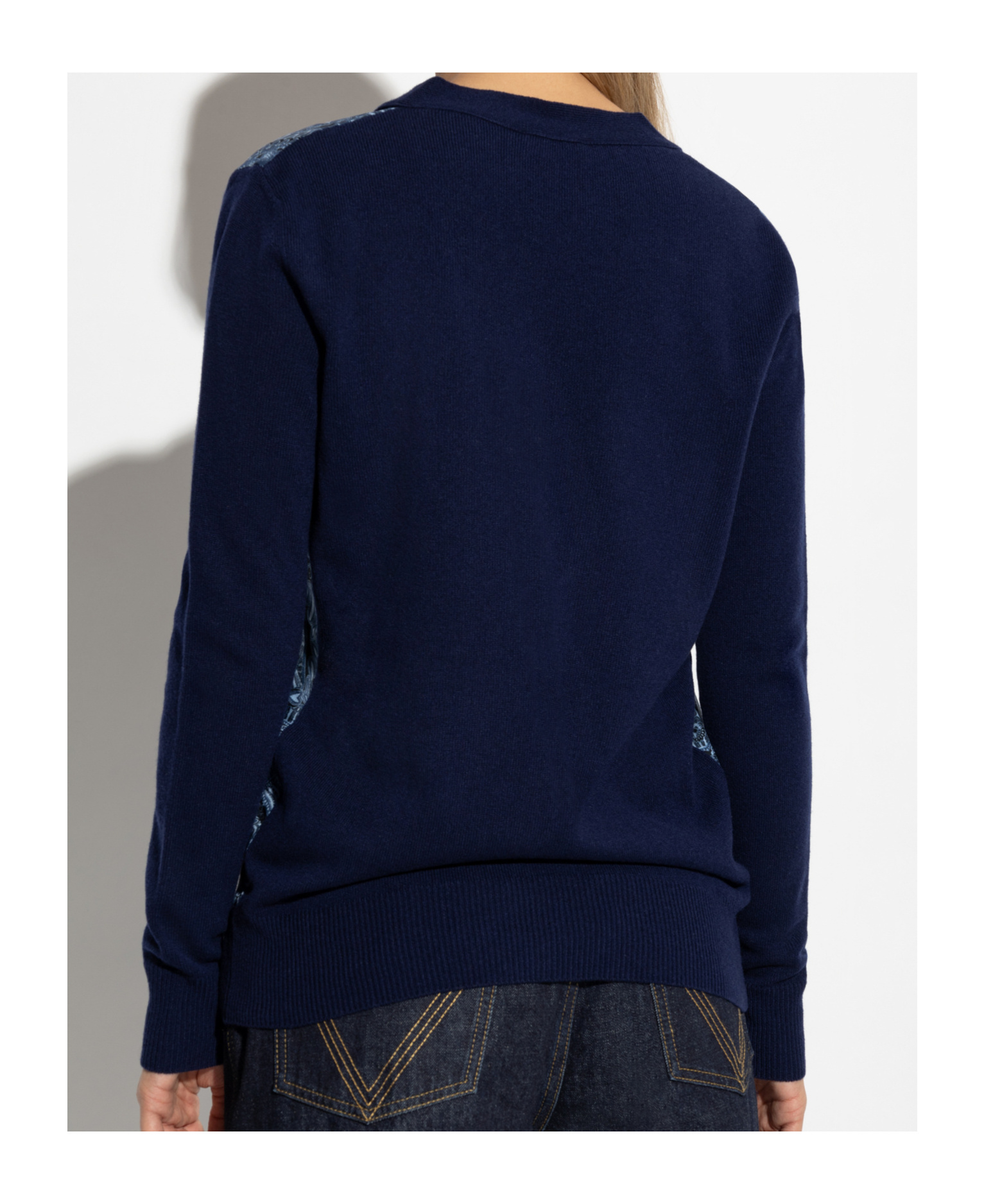 Etro , Cardigan With Silk Scarf Motif, Woman, Navy Blue, Size 48 In Black