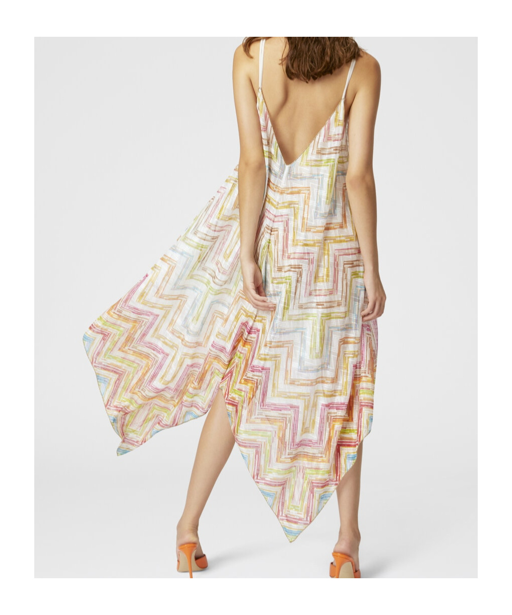 Missoni Long Cover-up Dress In Printed Tulle With Scarf Bottom