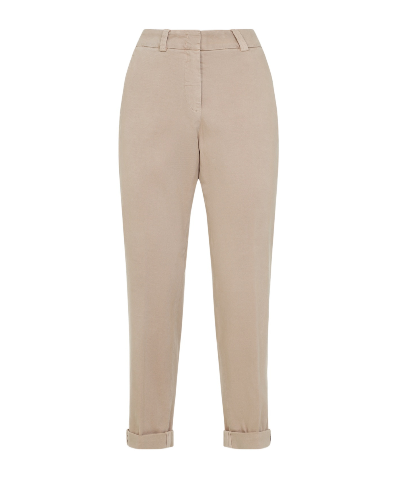 Peserico Beige Stretch Cotton Pants With Turn-up Hems In Neutral