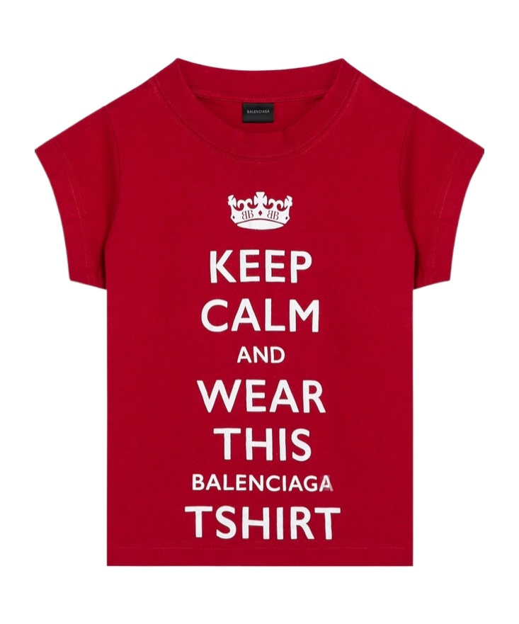 Balenciaga Mini Cropped Crew-neck T-shirt With Keep Calm Logo In Red