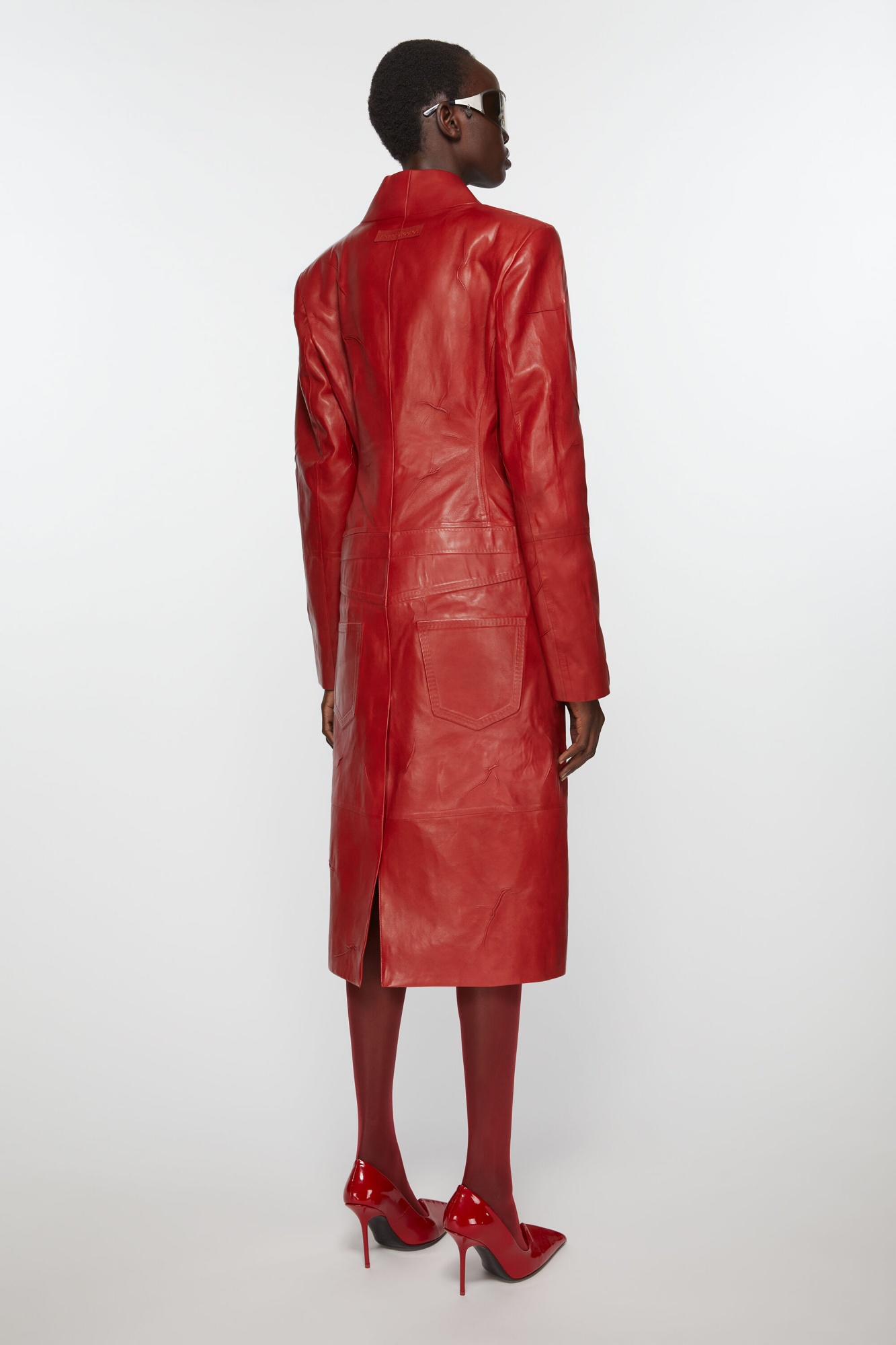 Acne Studios Embossed-detail Leather Coat In Red