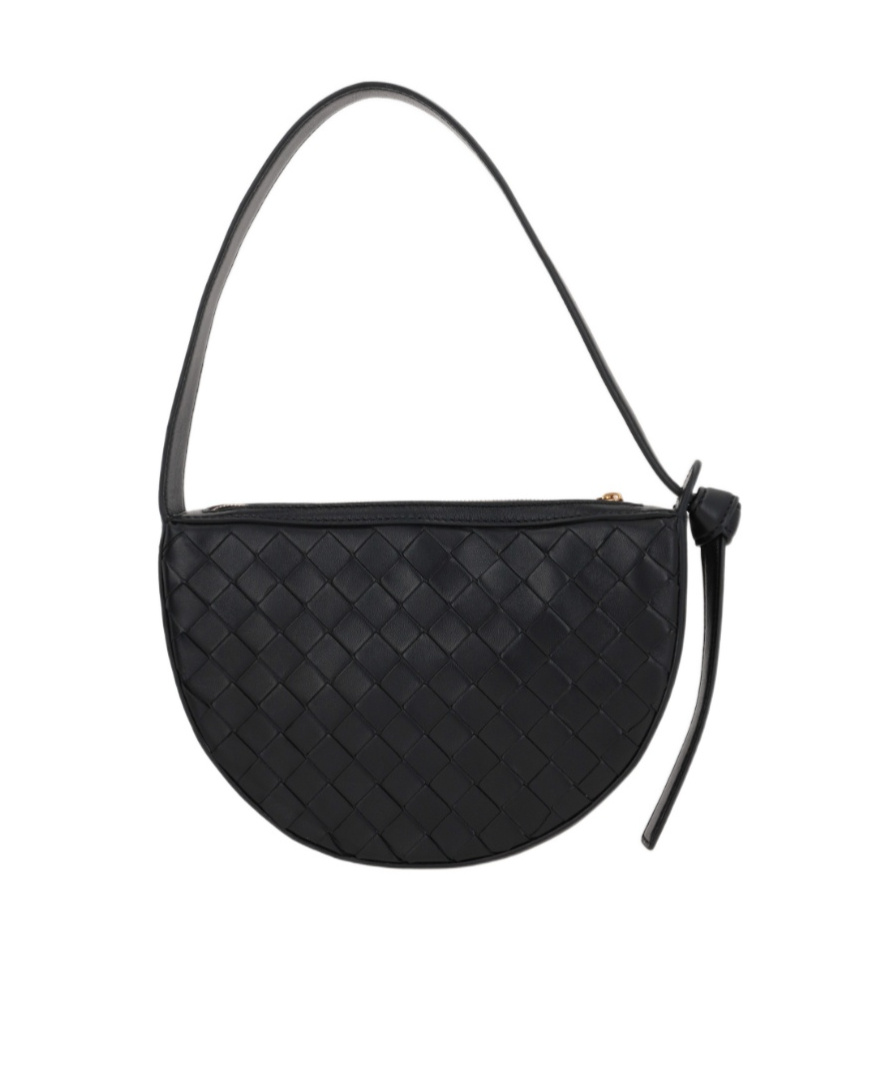 Bottega Veneta Mini Sunrise Leather Shoulder Bag In Black