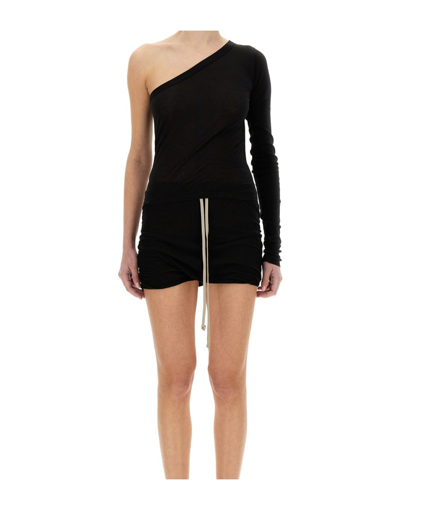 Rick Owens Drkshdw Ziggy Asymmetric-neckline Long-sleeve T-shirt In Black