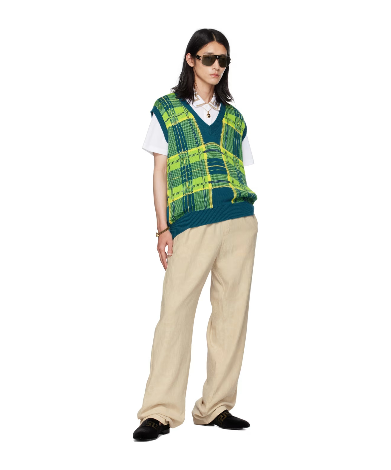 Versace Checkered Knitted Vest In Multicolor