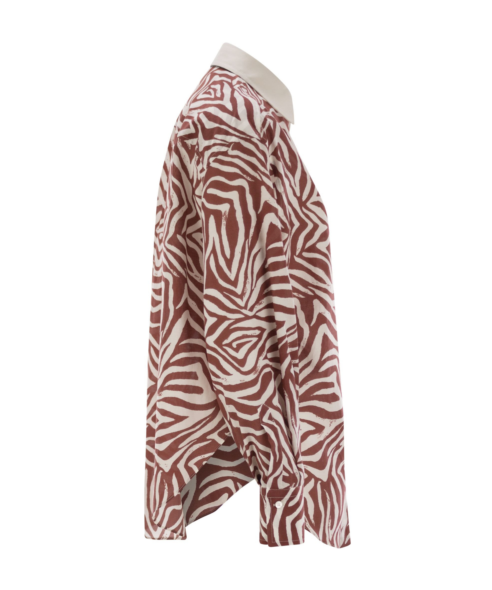 Brunello Cucinelli Cotton And Silk Ethnic Print Poplin Shirt In Nude