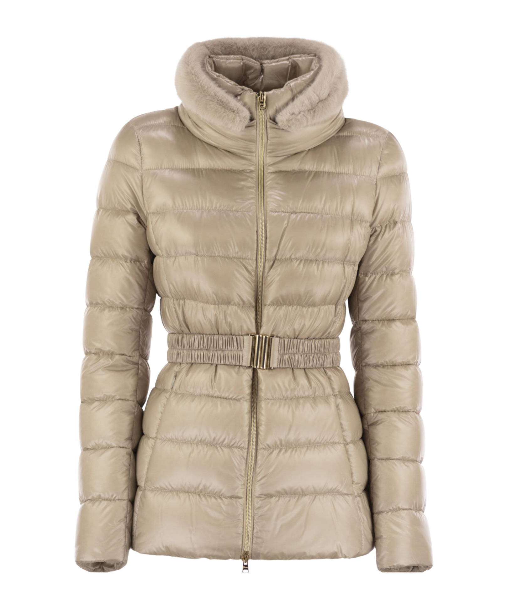 Herno Padded Quilted Down Jacket With Fur Trim In Neutral