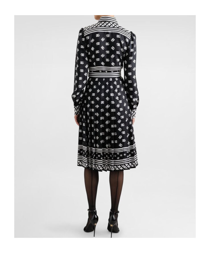 Dolce & Gabbana Dg Logo-print Silk Shirt Dress In Black