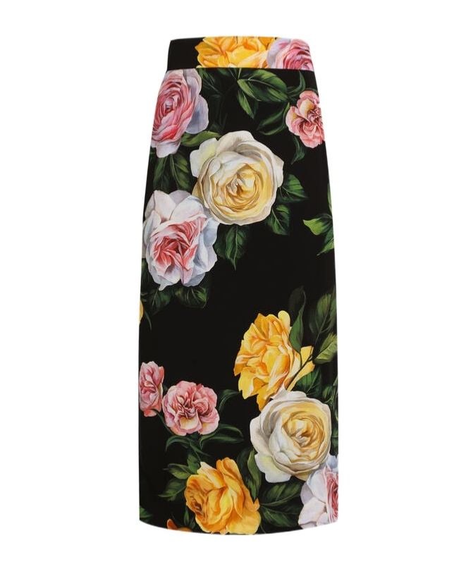 Dolce & Gabbana Multicolor Shirt With Oversize Pointed Collar And All-over Floral Motif In Silk Stretch Woman In Black