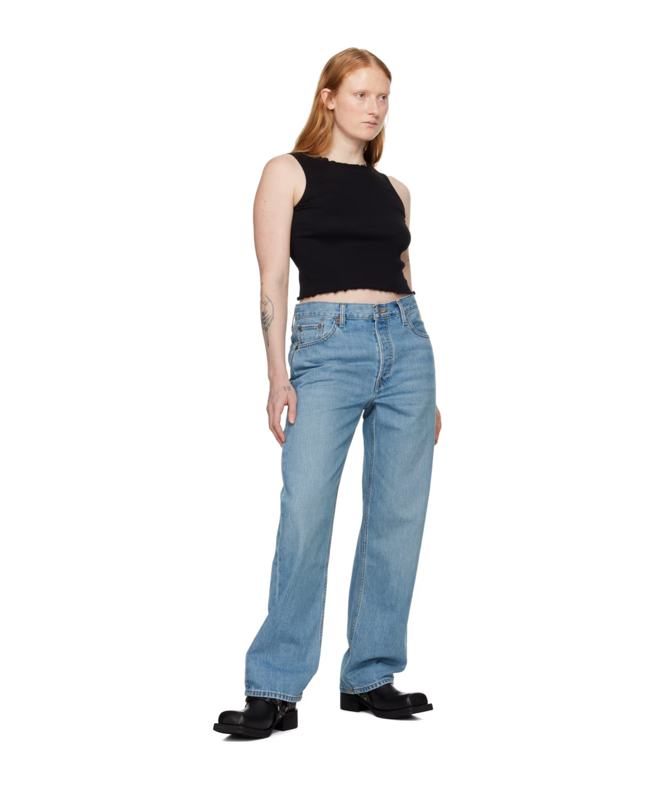 Re/done Loose Longish Jeans In Blue