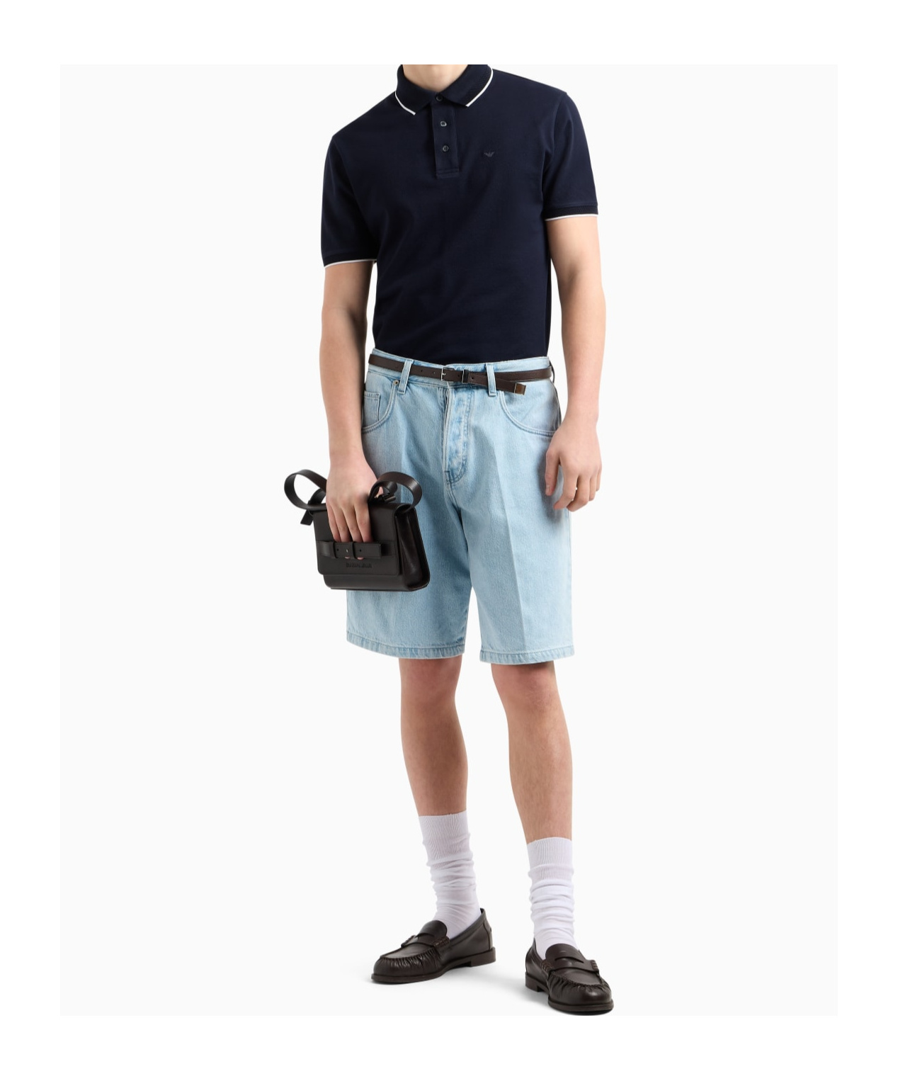 Emporio Armani Blue Stretch Piquet Polo In Black