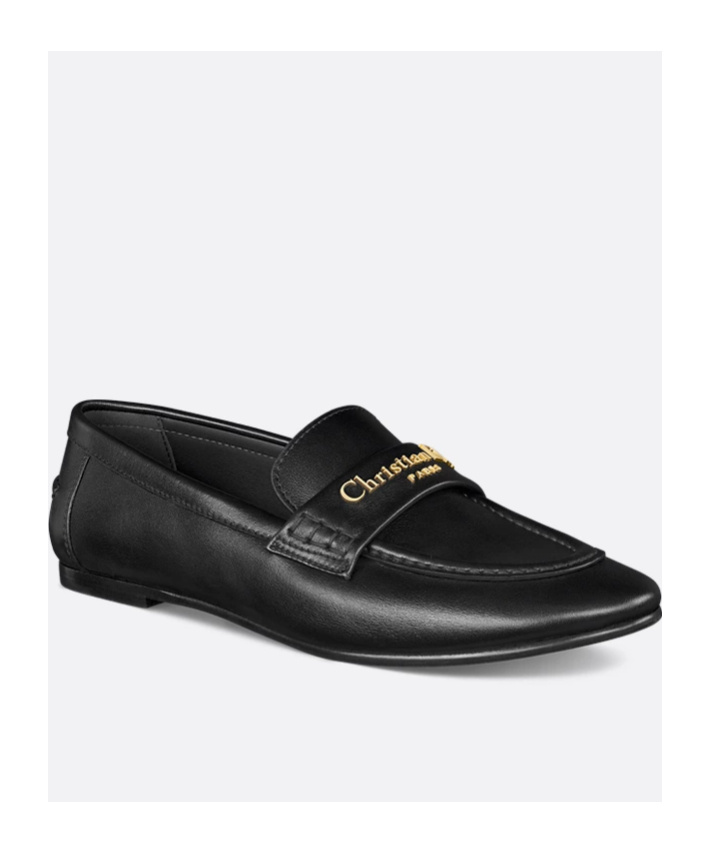 Dior Round Toe Leather Loafers With Flat Sole In Black