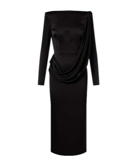Alex Perry Asymmetric Draped Midi Dress In Black