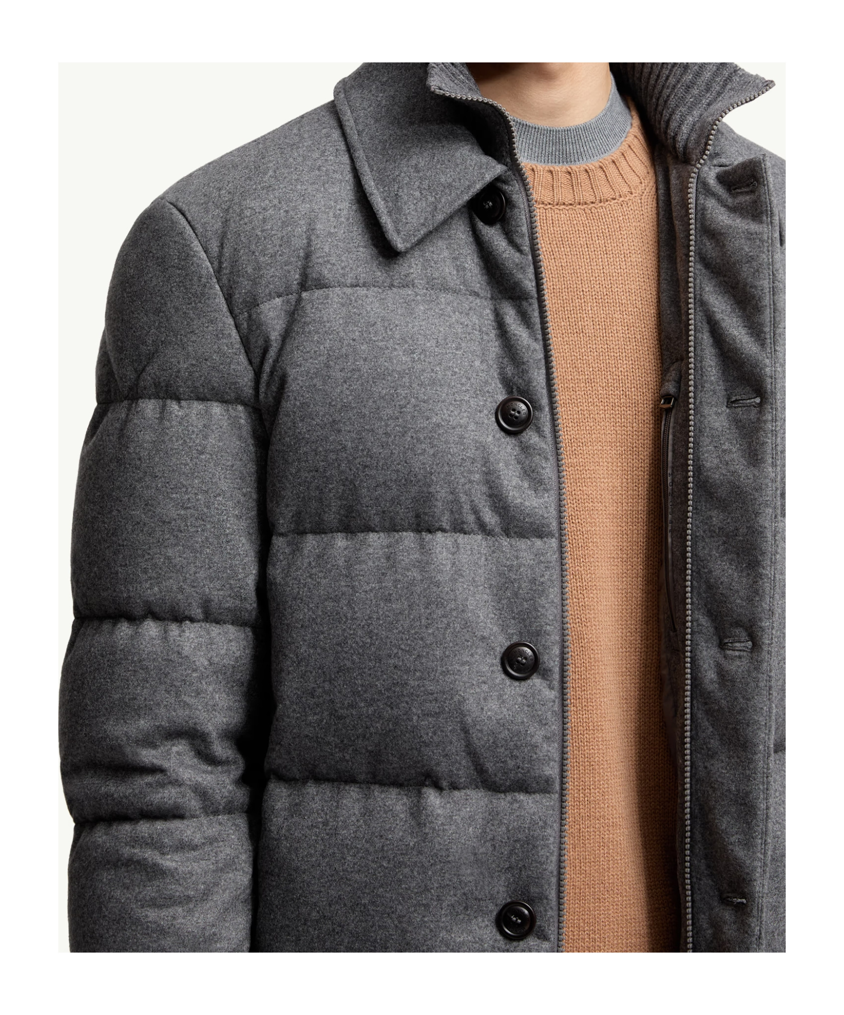 Moncler Pres Cashmere Blend Down Shirt Jacket In Gray