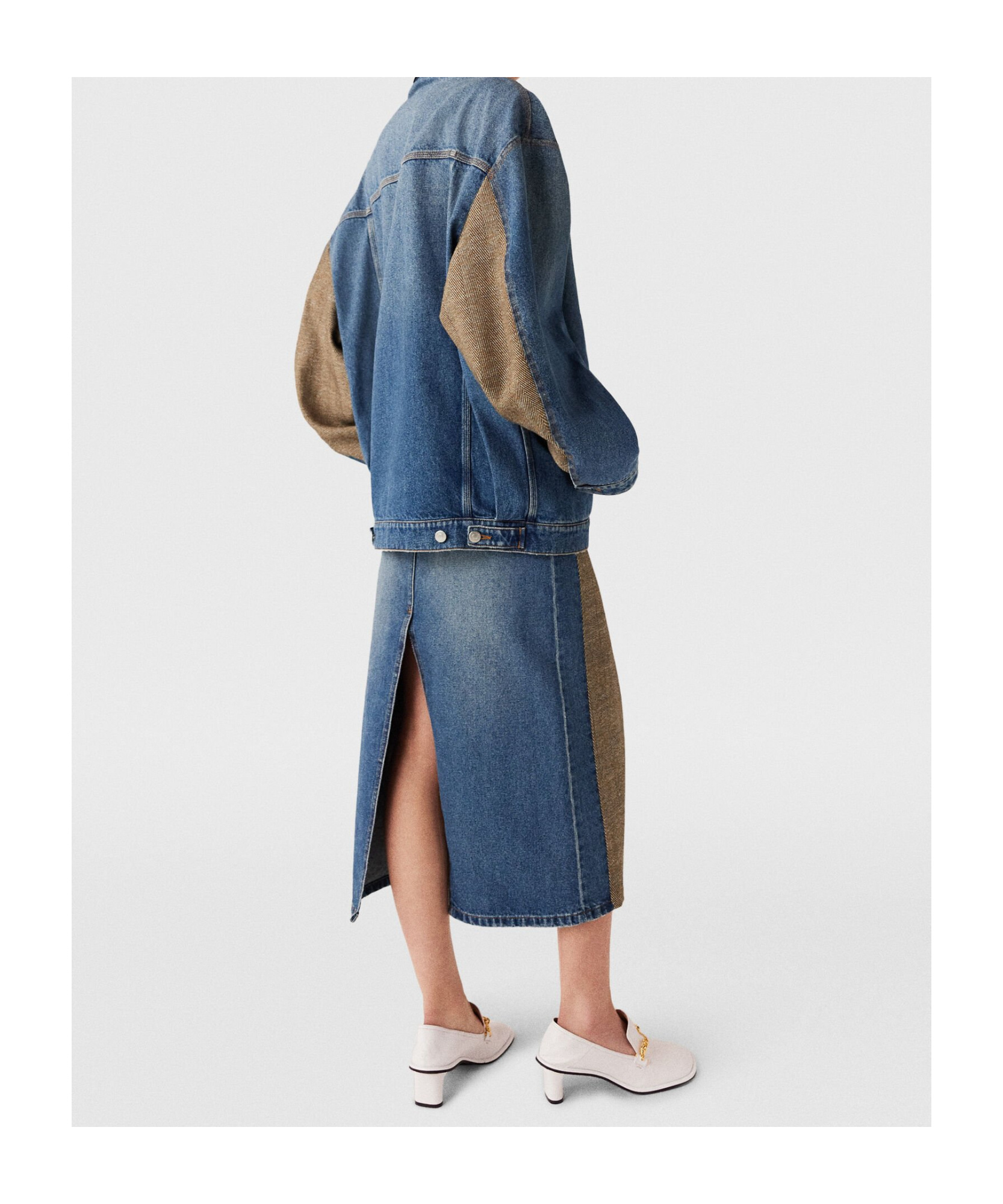 Stella Mccartney Oversized Tweed-paneled Denim Jacket In Blue