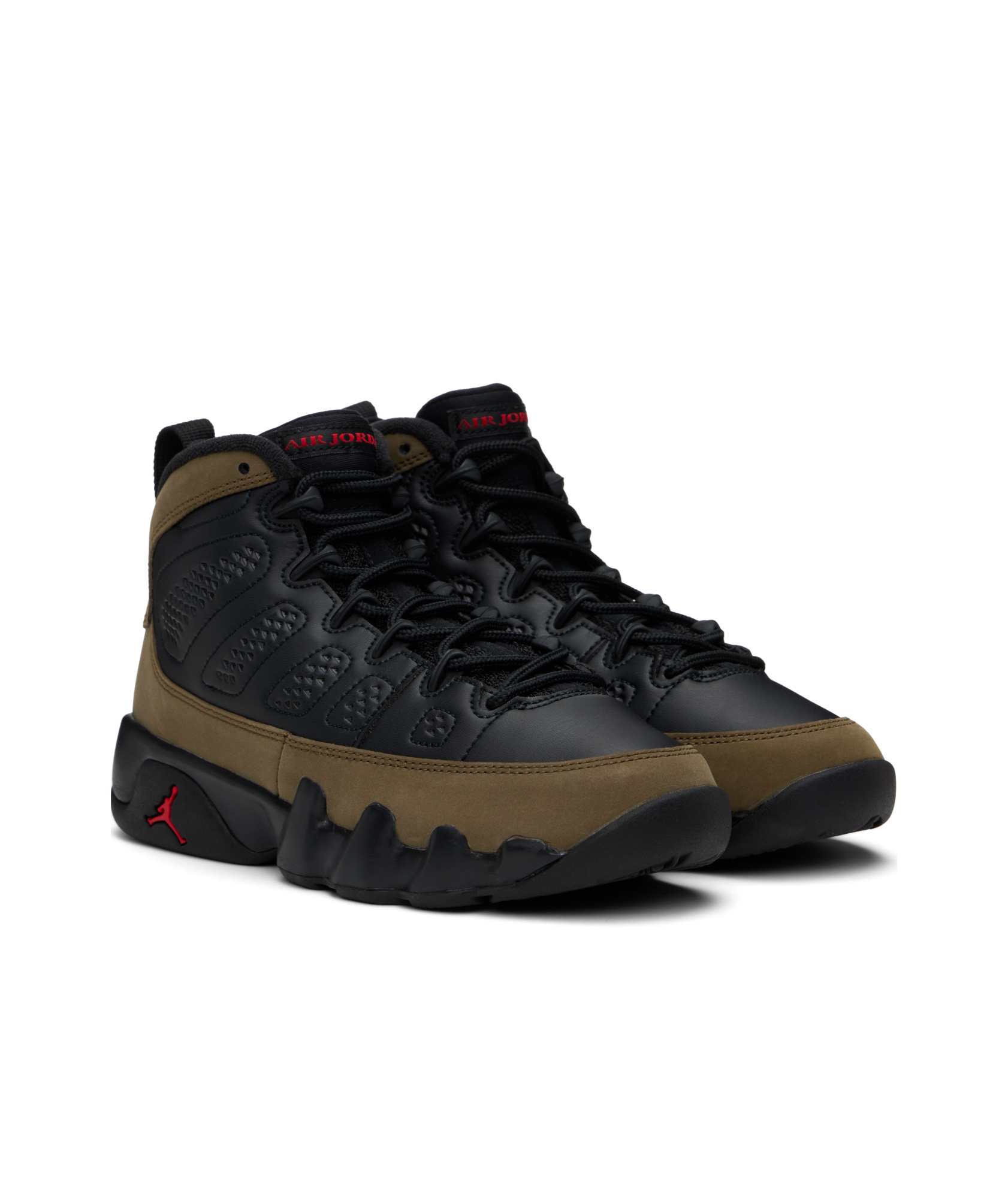Nike Big Kids Black & Khaki Air Jordan 9 Retro Sneakers In Black/red