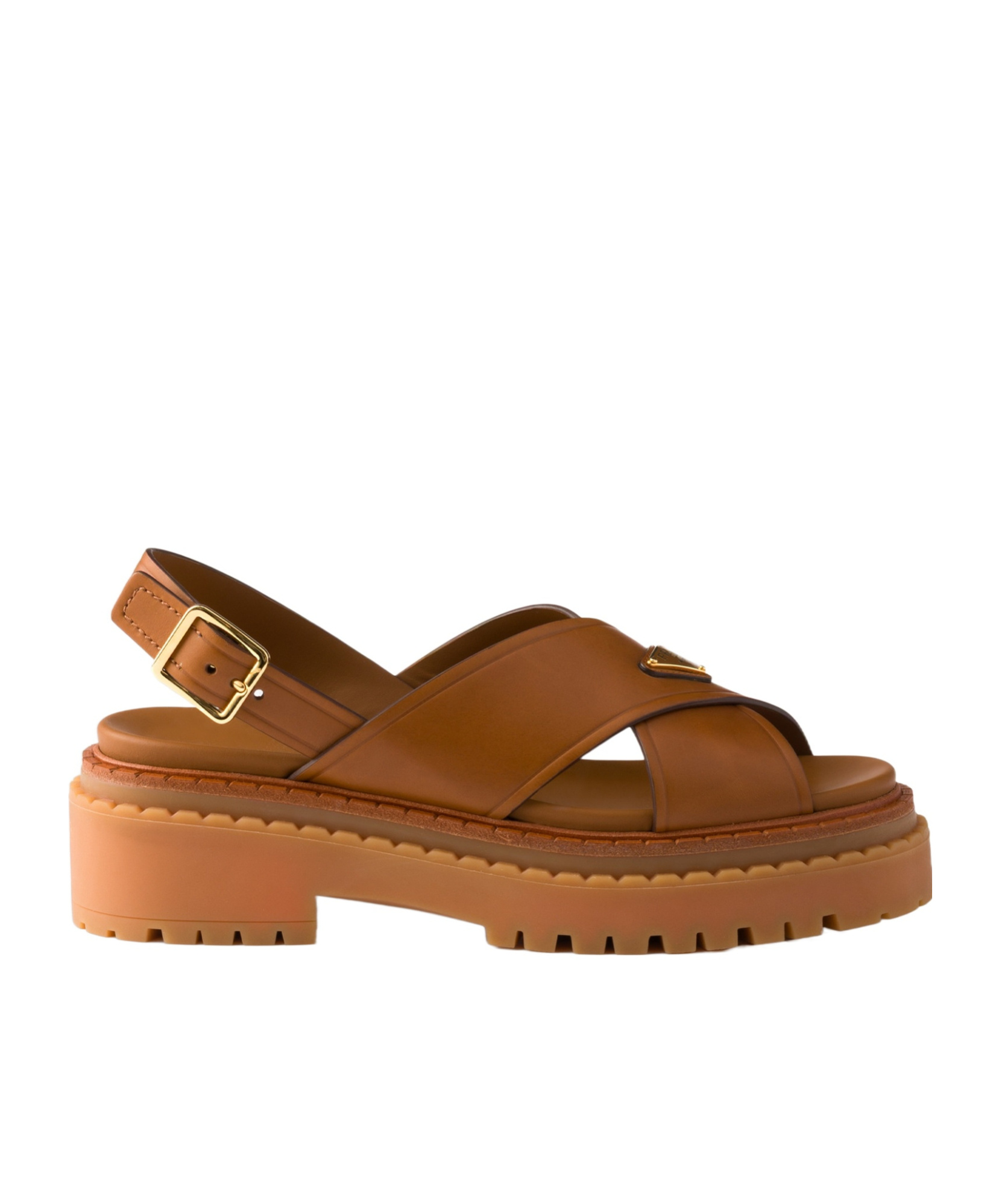 Prada Leather Crossover Platform Sandals 55 In Multi