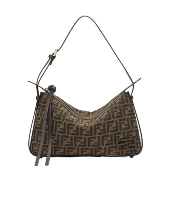 Fendi Brown Ff Jacquard Fabric Bag In Black