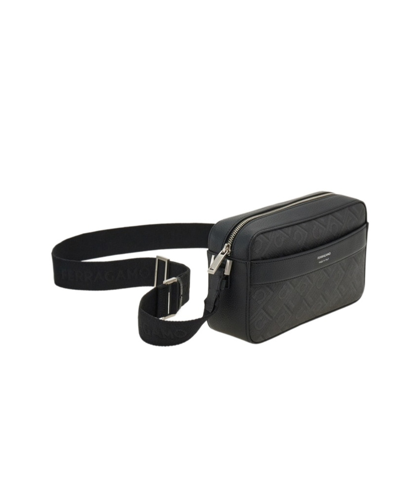 Shop Ferragamo Monogram Jacquard Zipped Shoulder Bag In Black