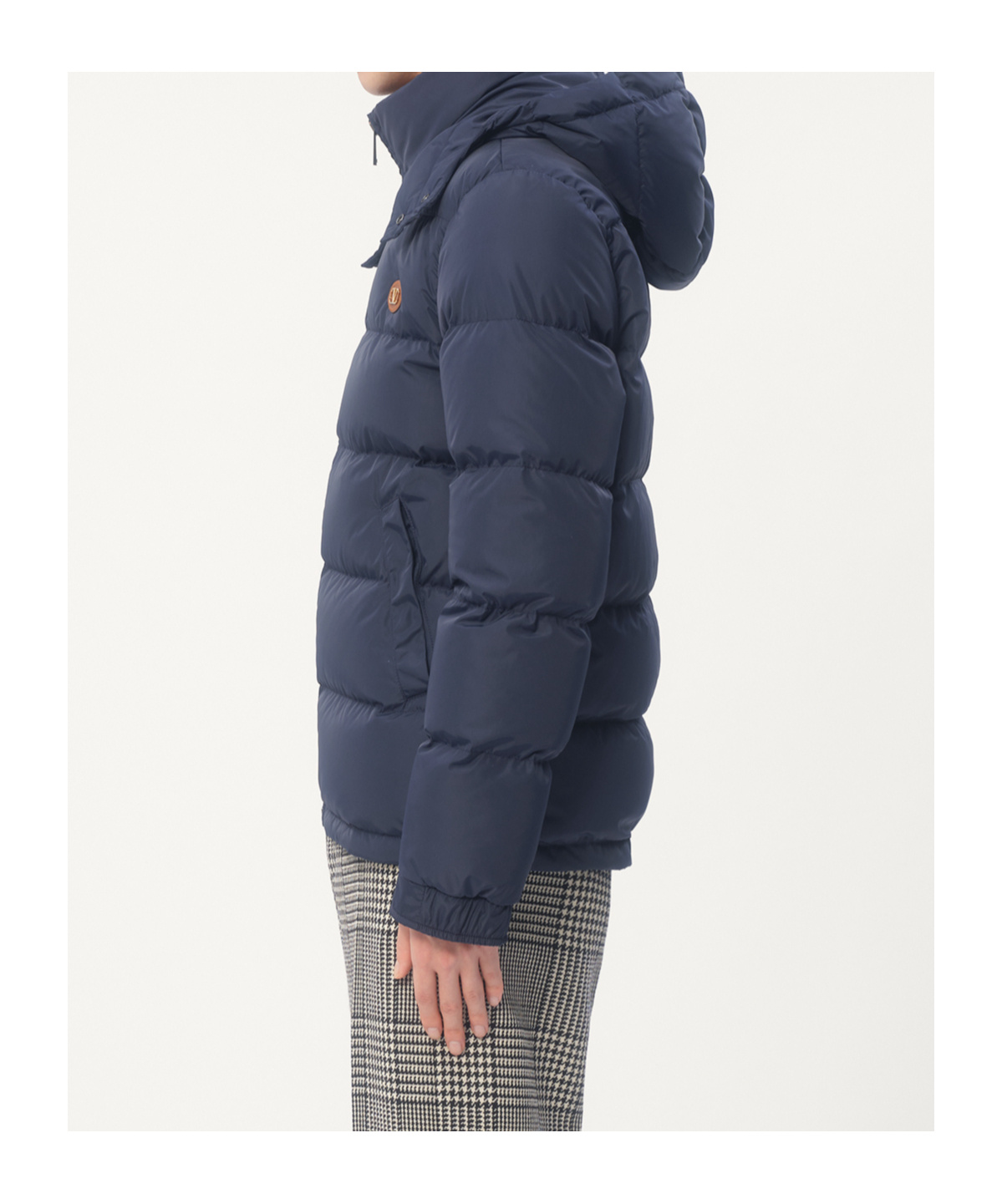 Valentino Nylon Hooded Down Jacket With Vlogo Patch In Blue