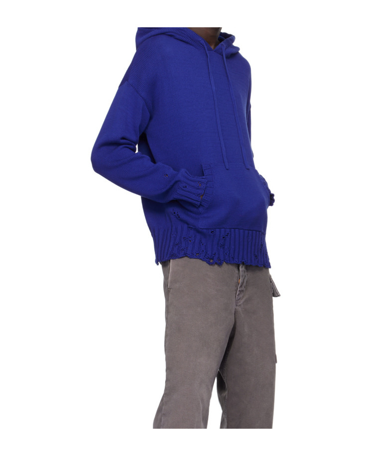 Shop Marni Drawstring Hooded Sweater In Blue