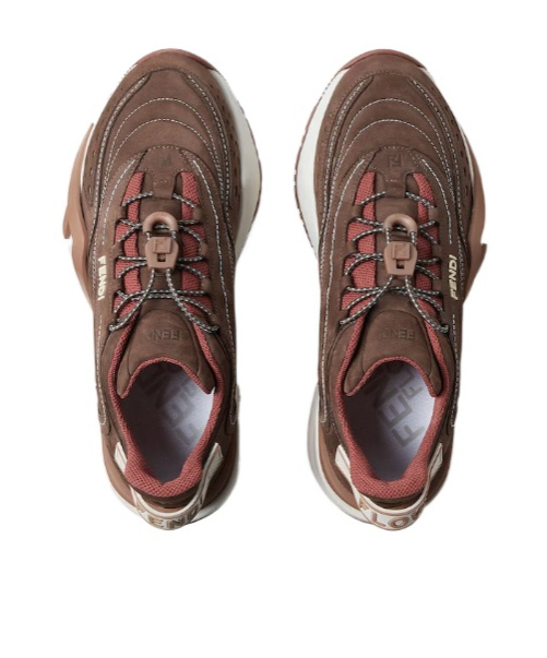 Fendi Flow Brown Mesh And Nubuck Leather Low Tops In Brown